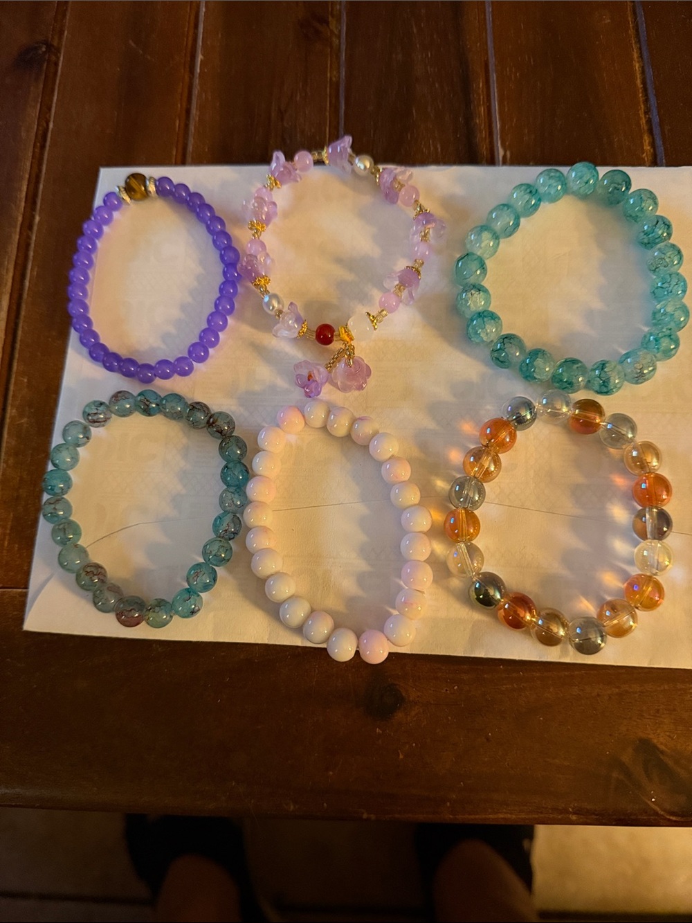 Set of 6 Beaded Womenโs Bracelets Set - Purple, Pink, Teal, White, #8